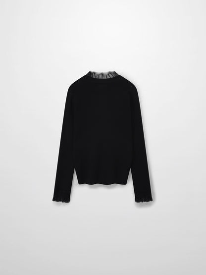 Lace Trimmed Sweater-Black