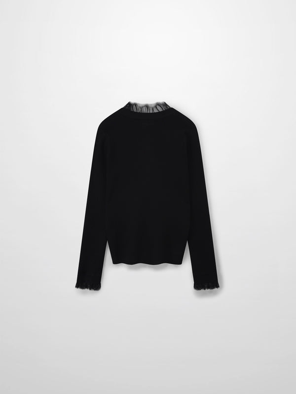 Lace Trimmed Sweater-Black