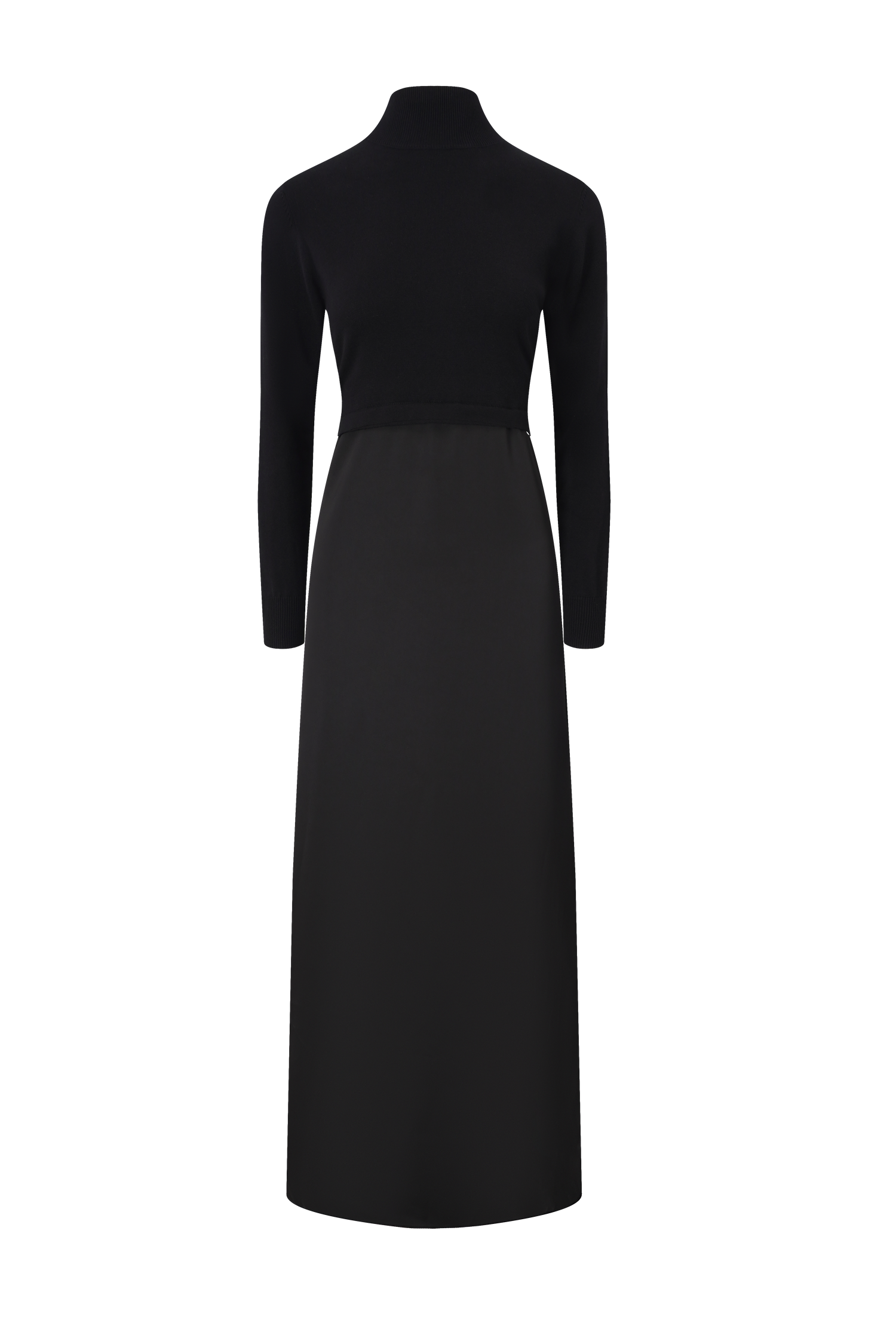 Knit Top Mock Neck Dress-Black