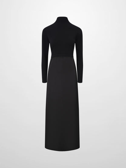 Knit Top Mock Neck Dress-Black