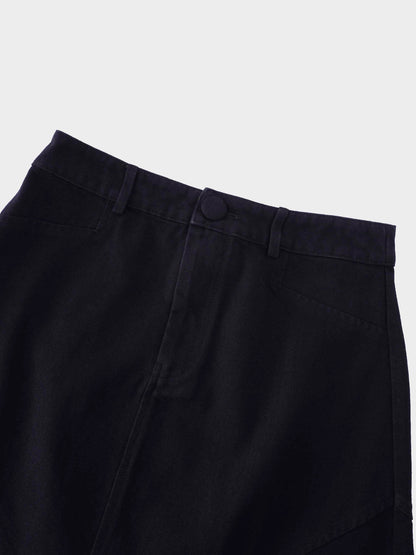 Deep V Denim Skirt-Black