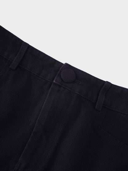 Deep V Denim Skirt-Black