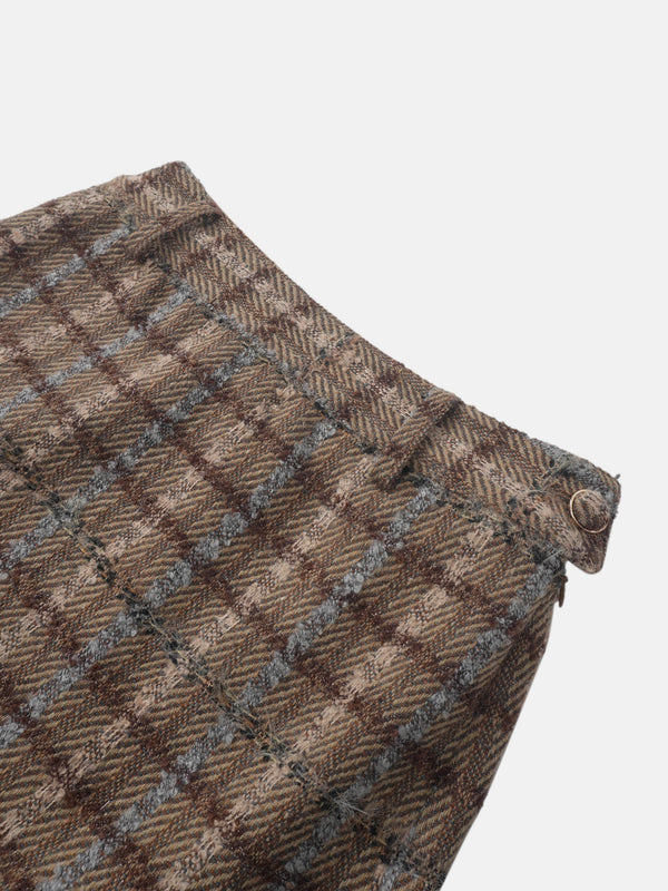 Straight Maxi Skirt - Camel Plaid