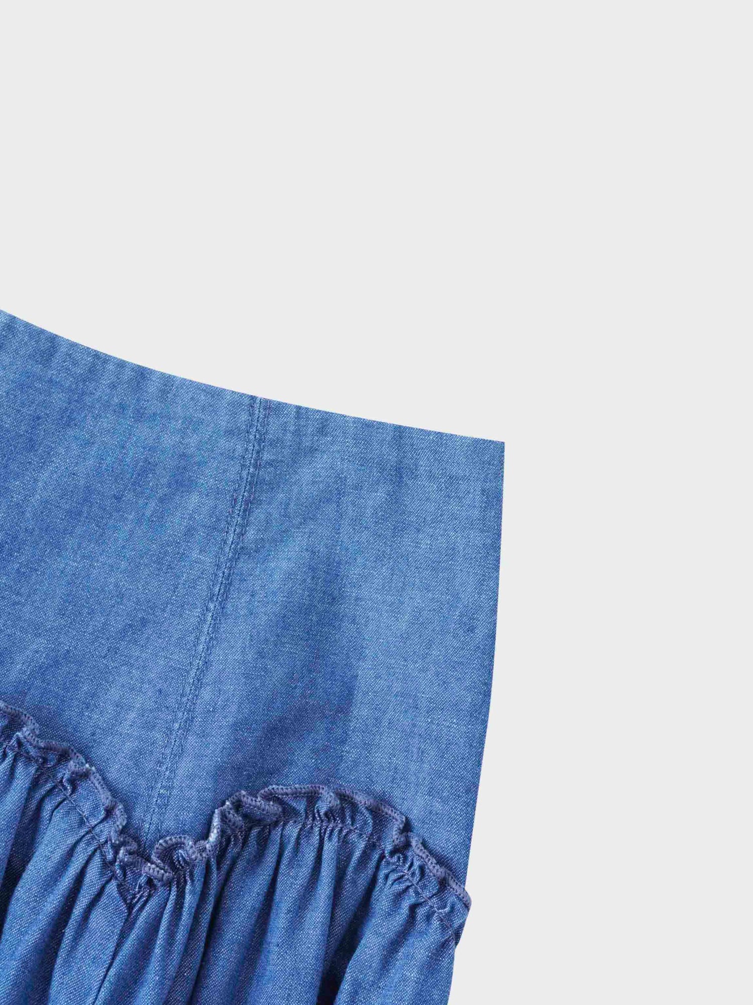 Curved Yoke Ruffle Denim Skirt - Blue