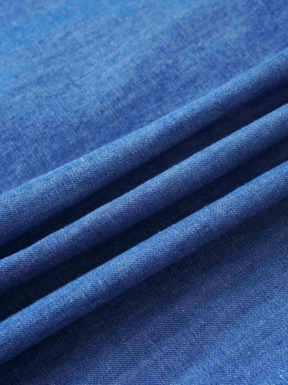 Curved Yoke Ruffle Denim Skirt - Blue