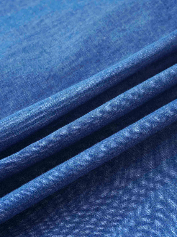 Curved Yoke Ruffle Denim Skirt - Blue