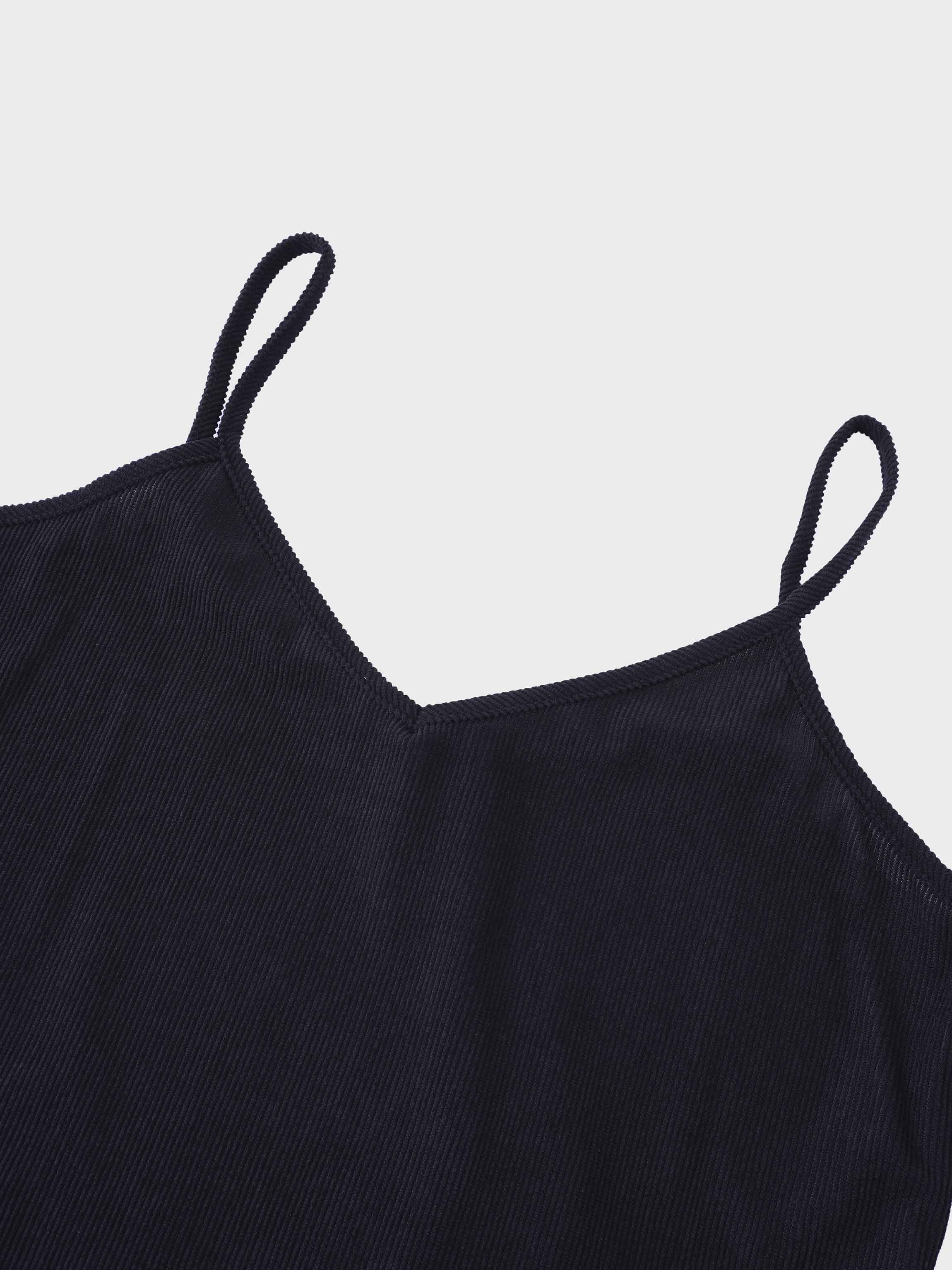 Corduroy Slip Dress-Black