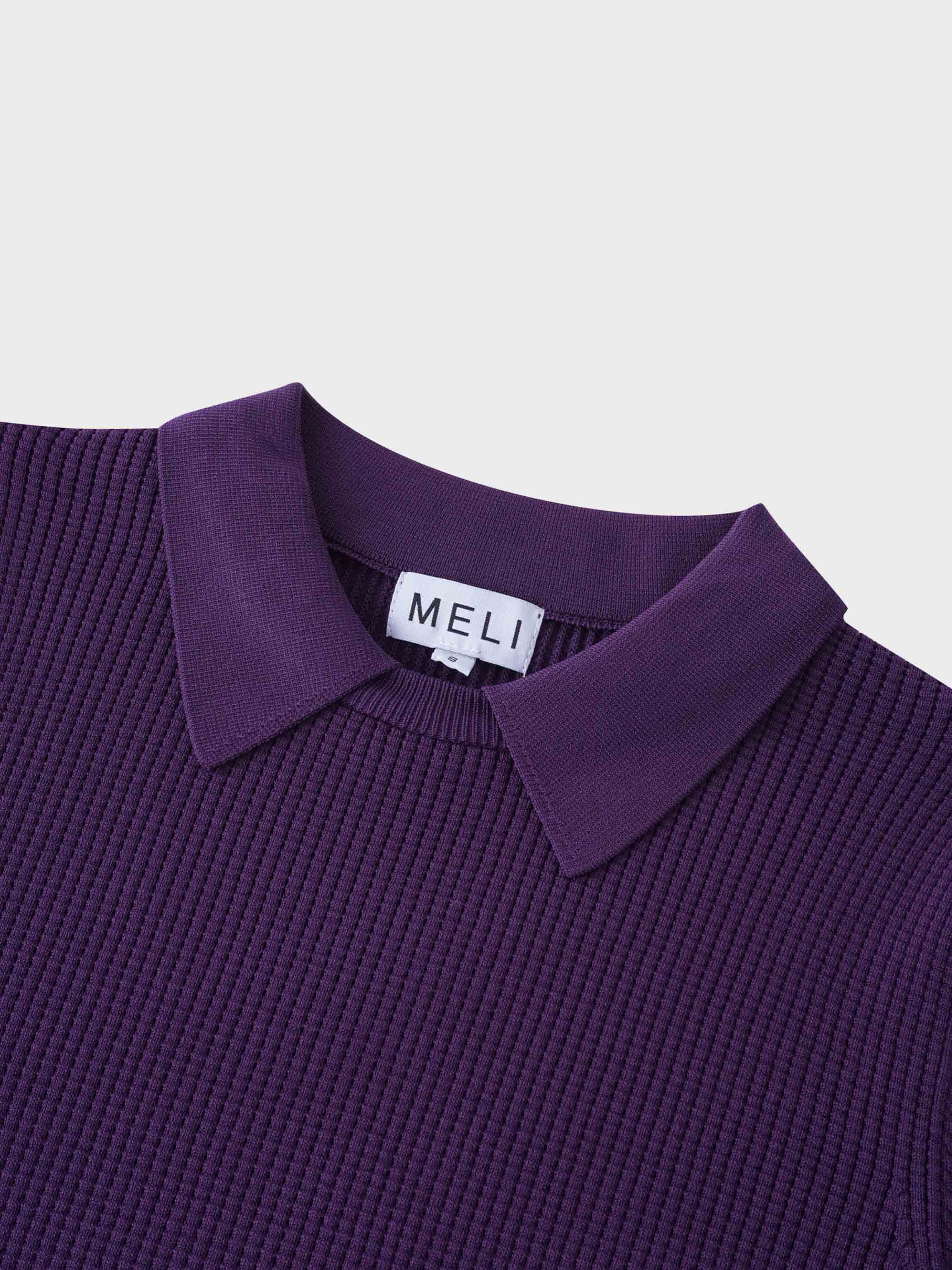 Waffle Collared Sweater-Purple