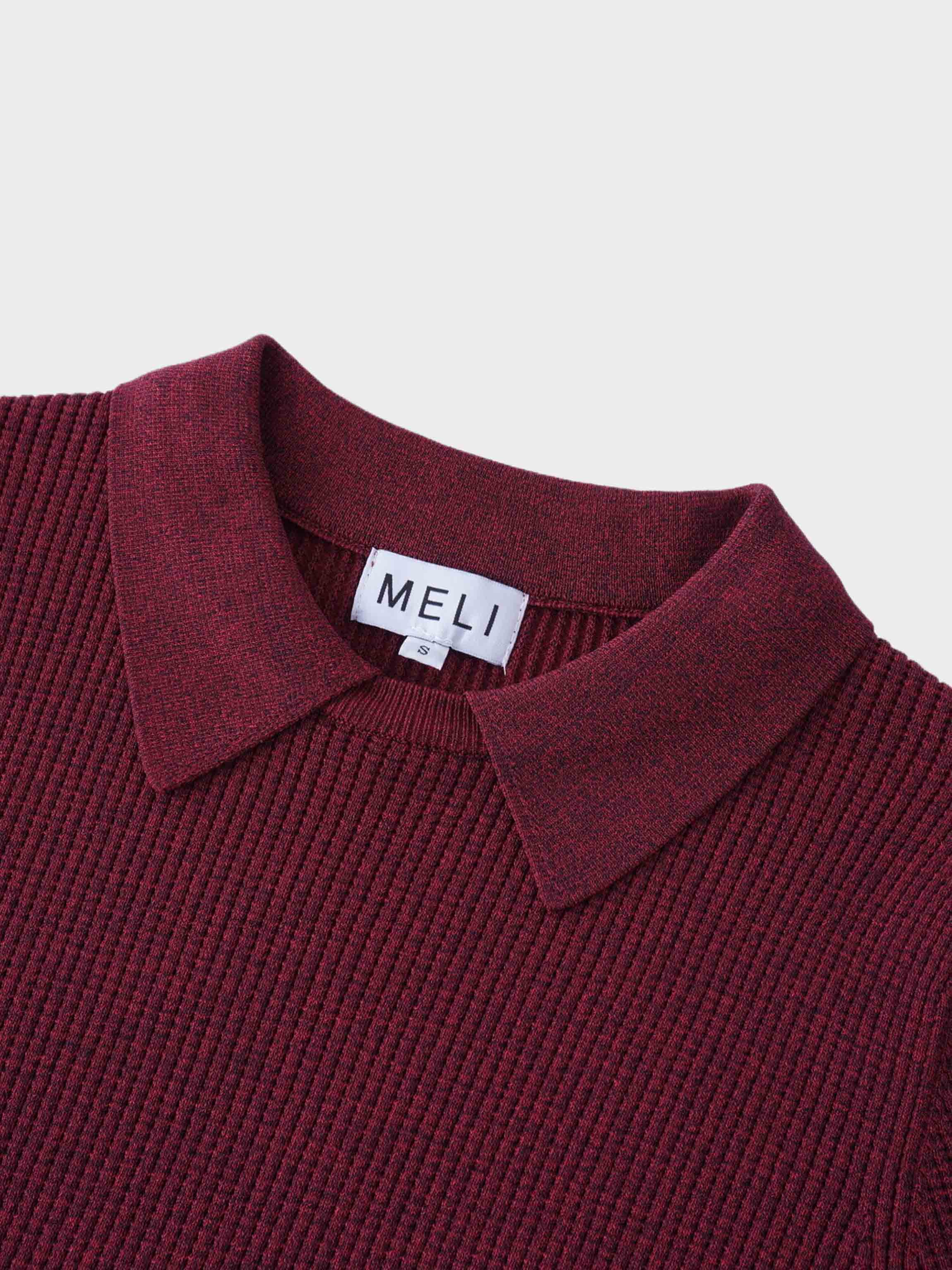 Waffle Collared Sweater-Heathered Cranberry