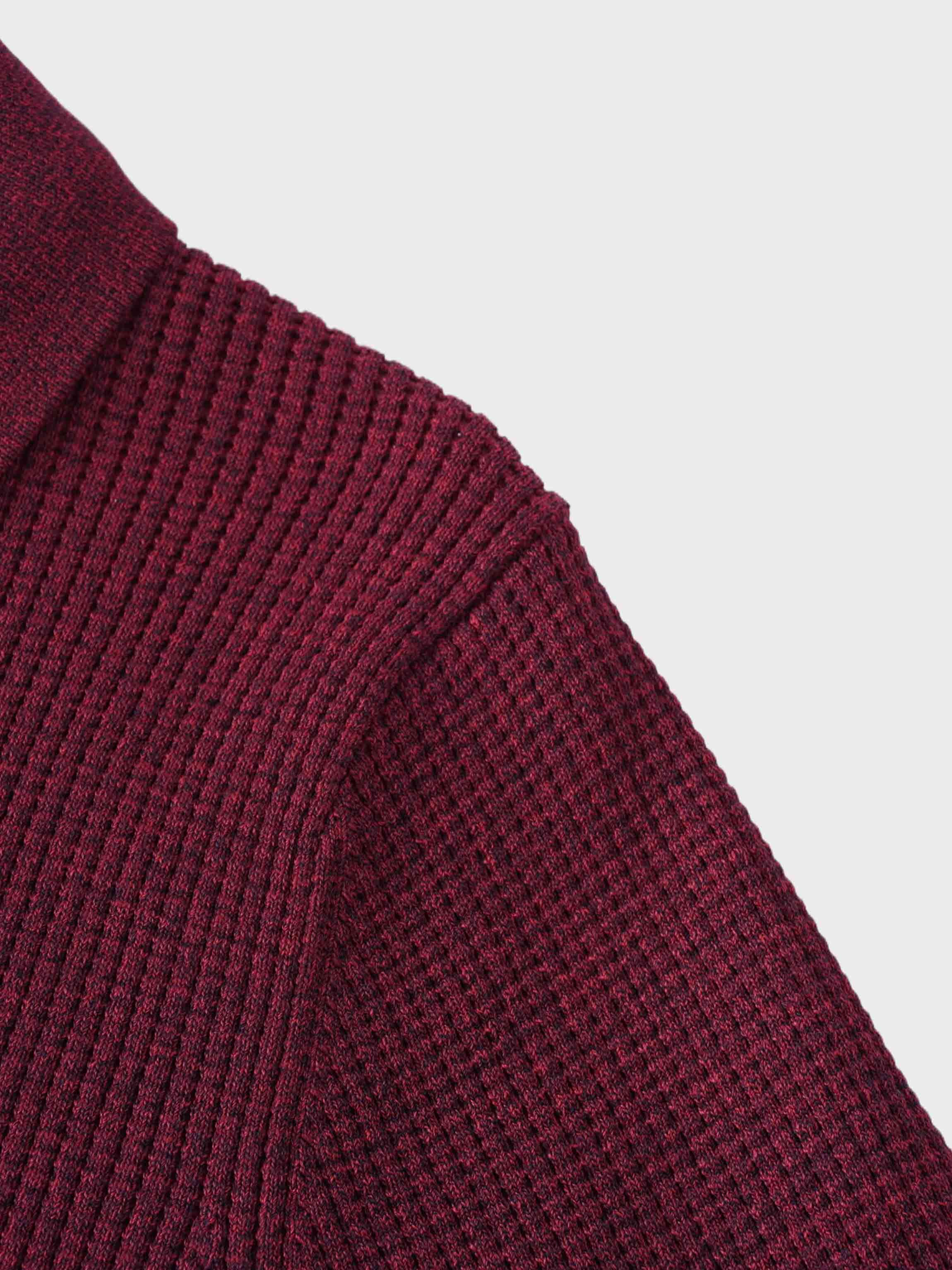 Waffle Collared Sweater-Heathered Cranberry