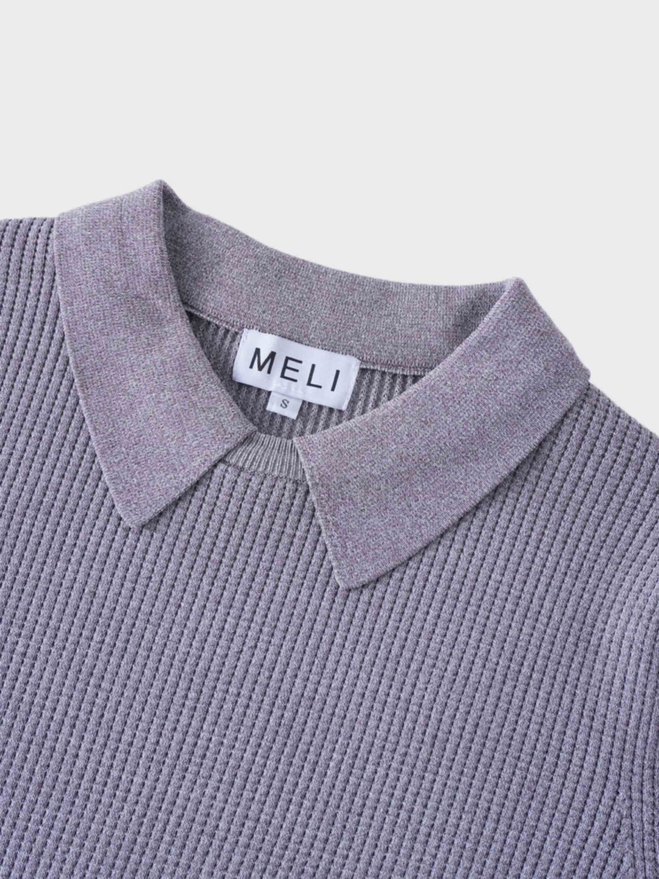 Waffle Collared Sweater-Heathered Grey