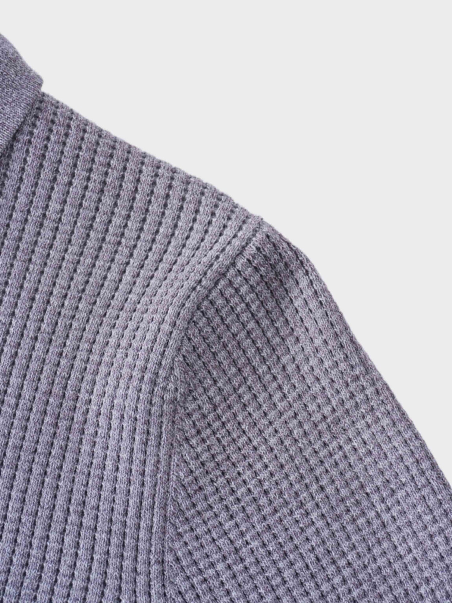 Waffle Collared Sweater-Heathered Grey