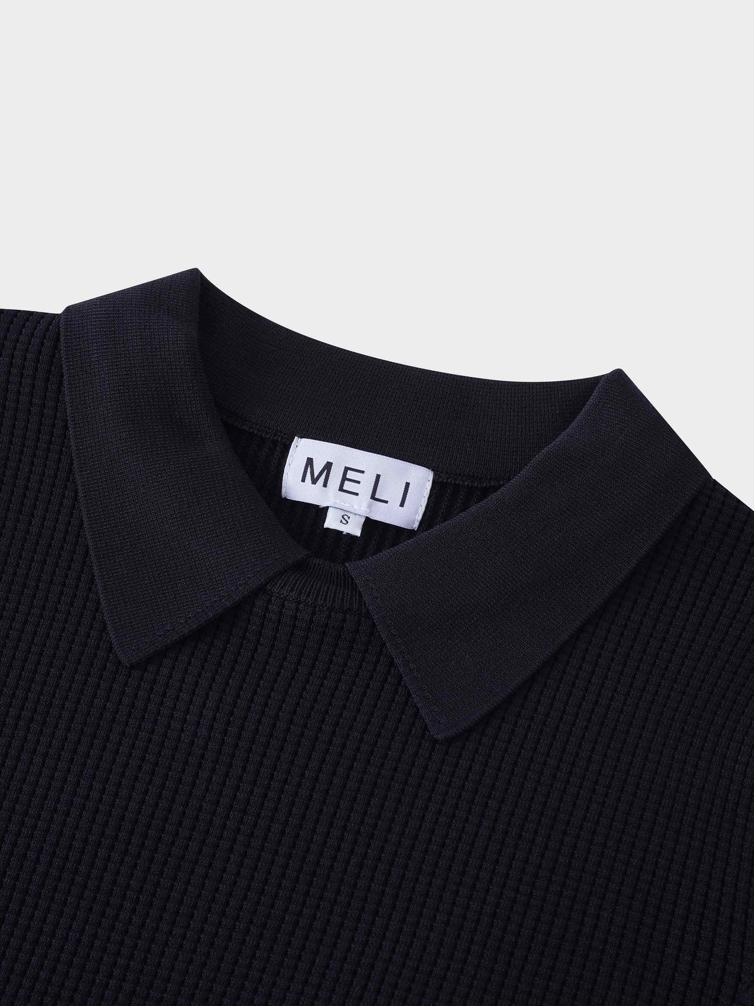 Waffle Collared Sweater-Black