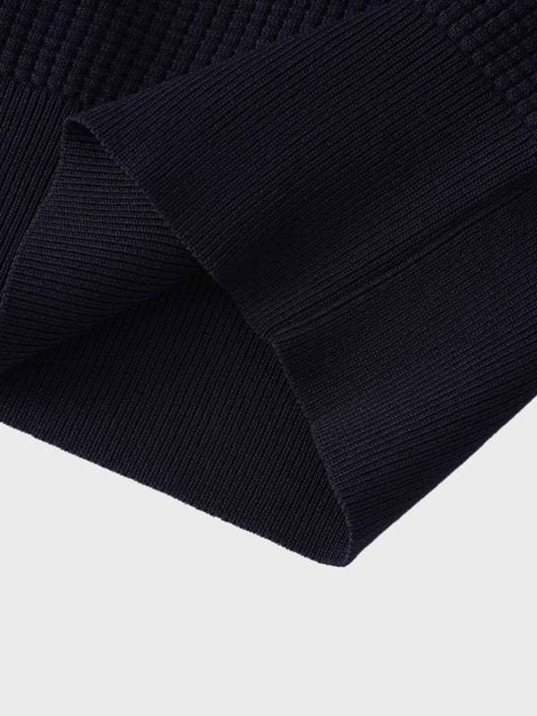 Waffle Collared Sweater-Black