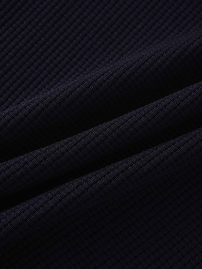 Waffle Collared Sweater-Black