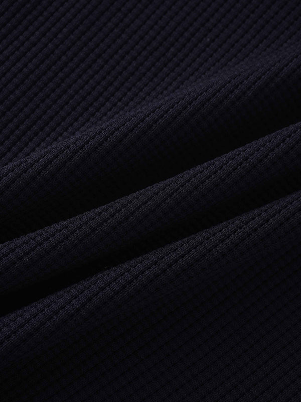Waffle Collared Sweater-Black