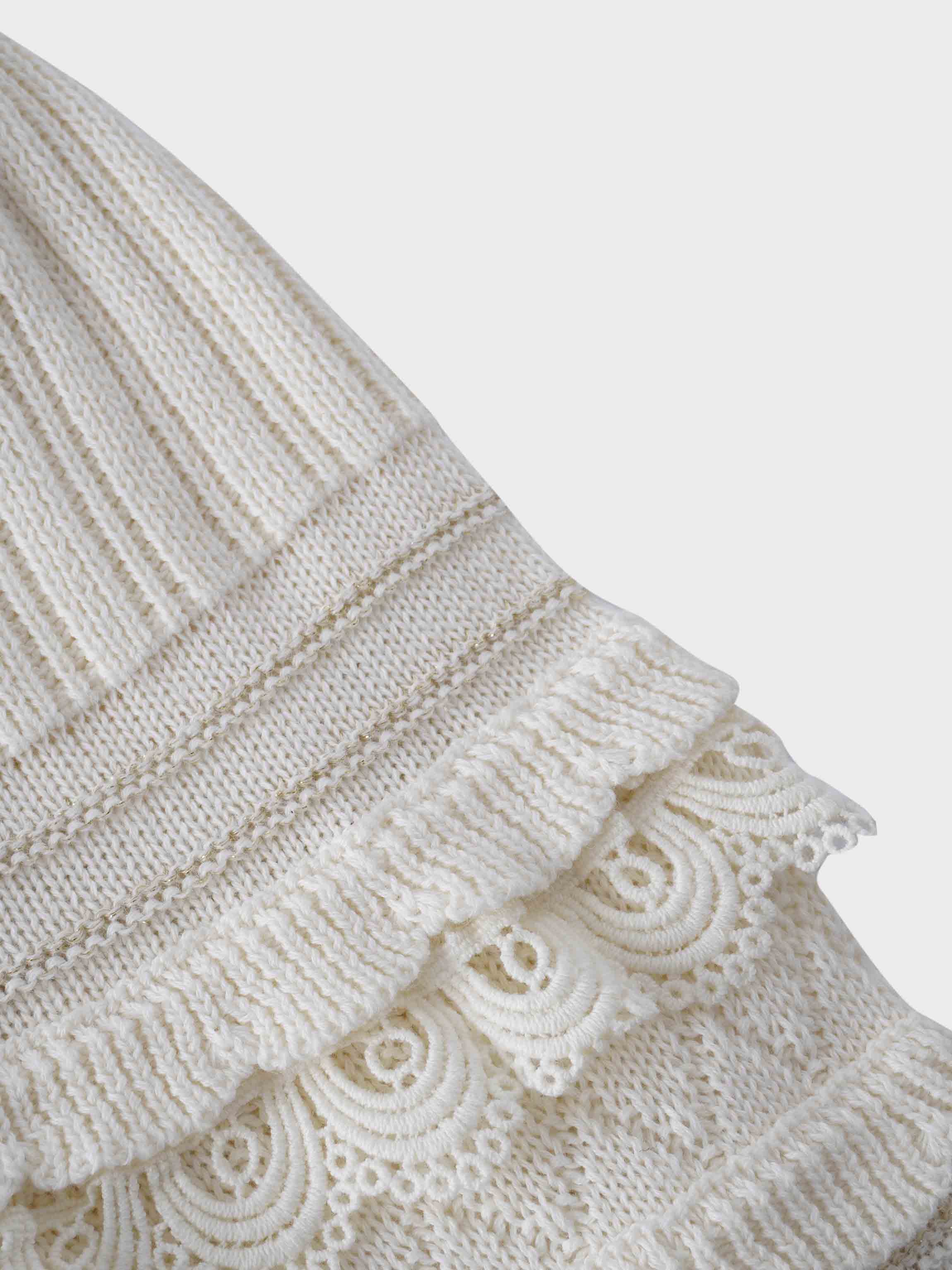 Ruffle Sleeve Sweater-Cream/Gold