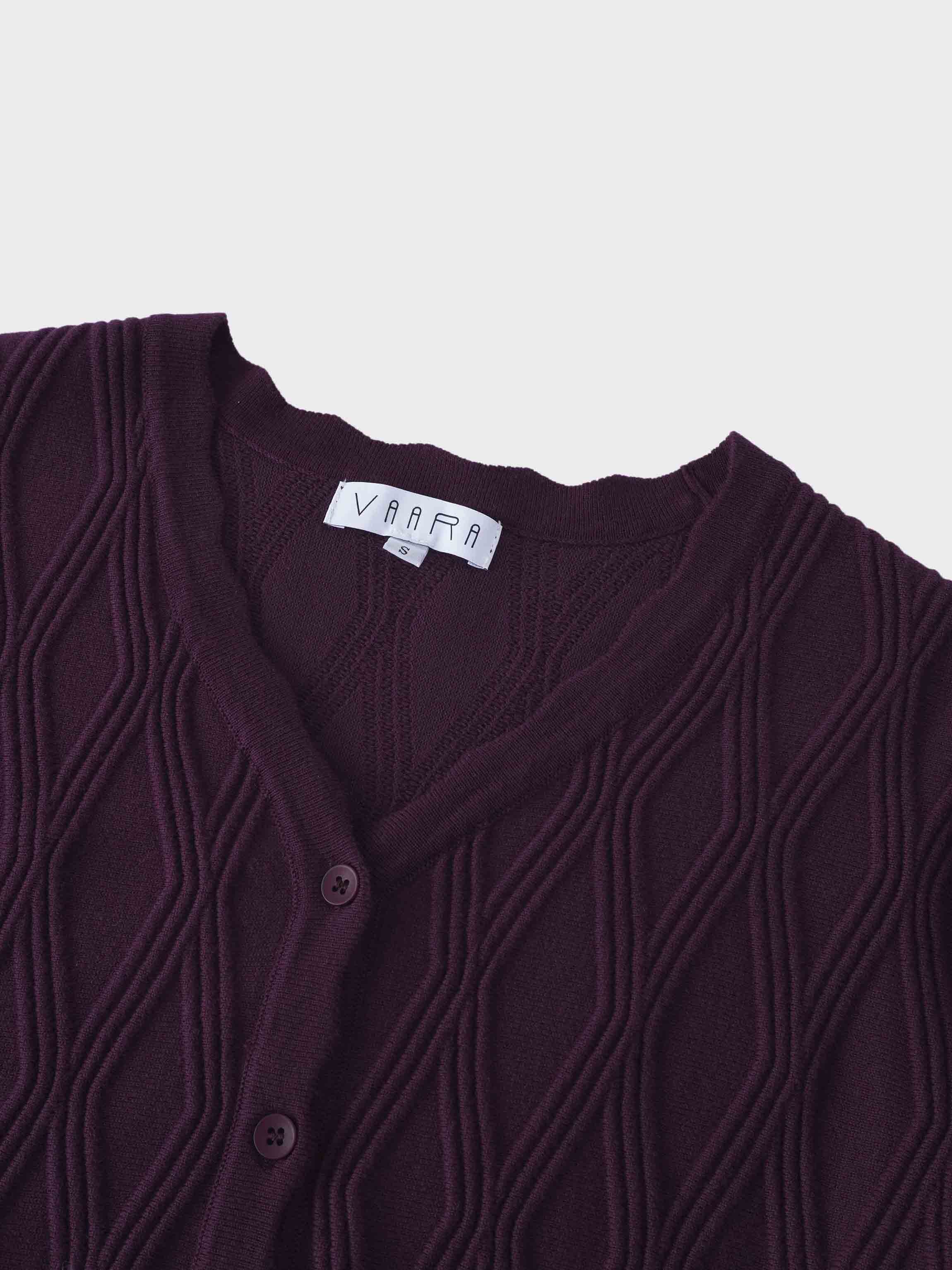 Scalloped Edge Cardigan-Wine