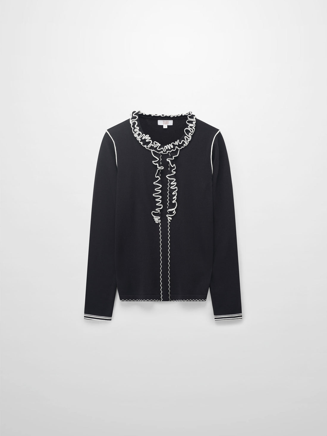 Ruffle Detail Sweater-Black/Ivory