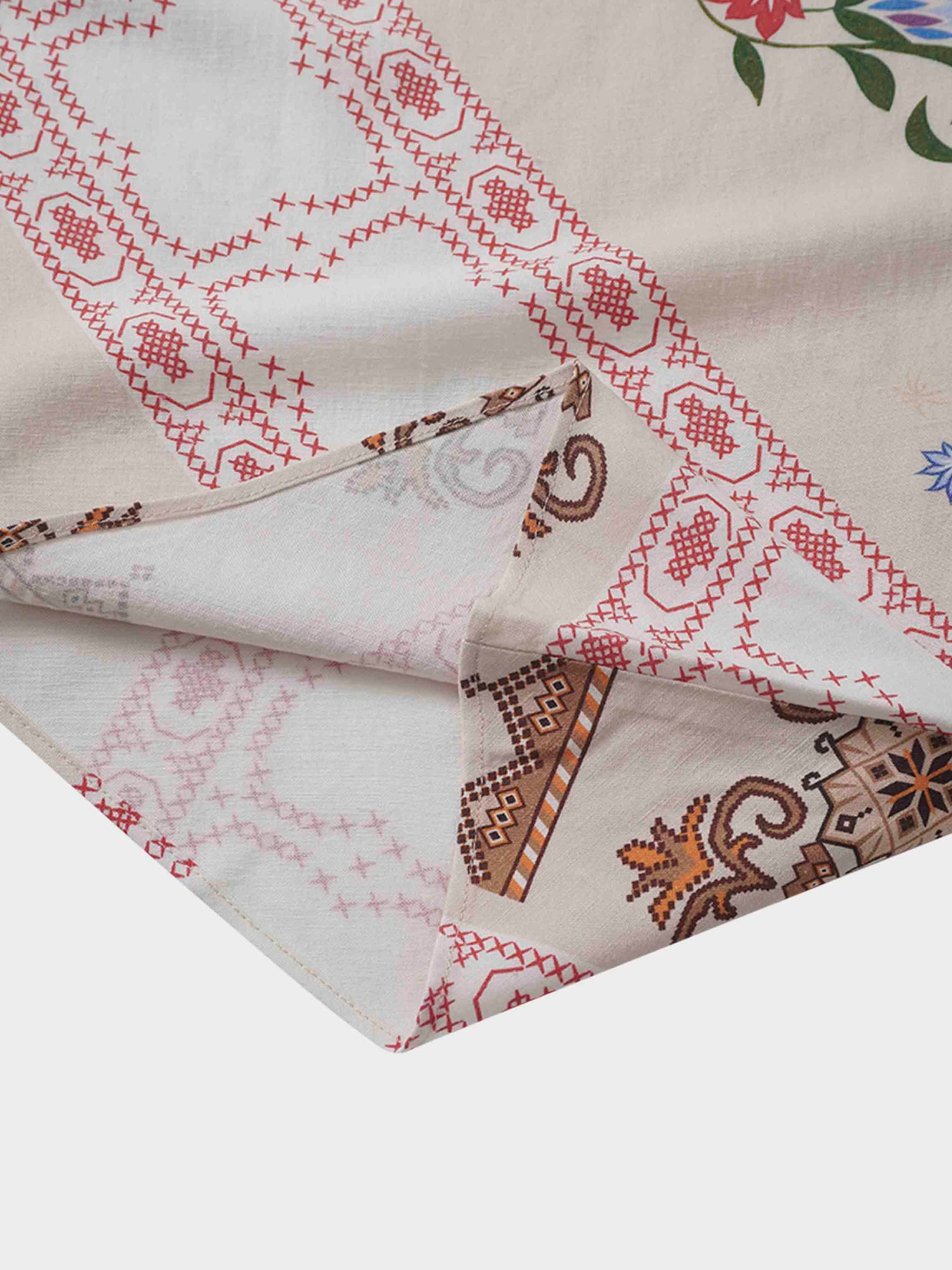 Printed Linen Blend Slip Skirt-Aztec Floral