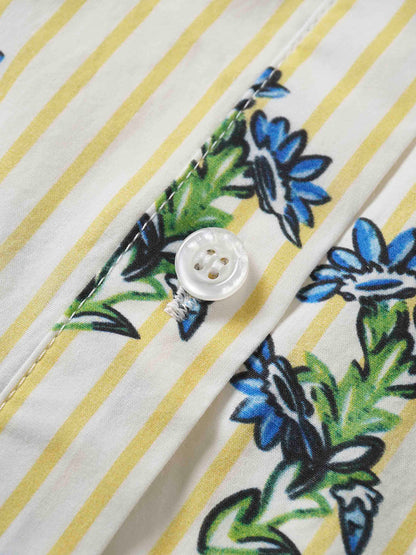 Side Tie Shirtdress-Floral Stripe