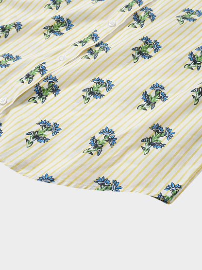 Side Tie Shirtdress-Floral Stripe
