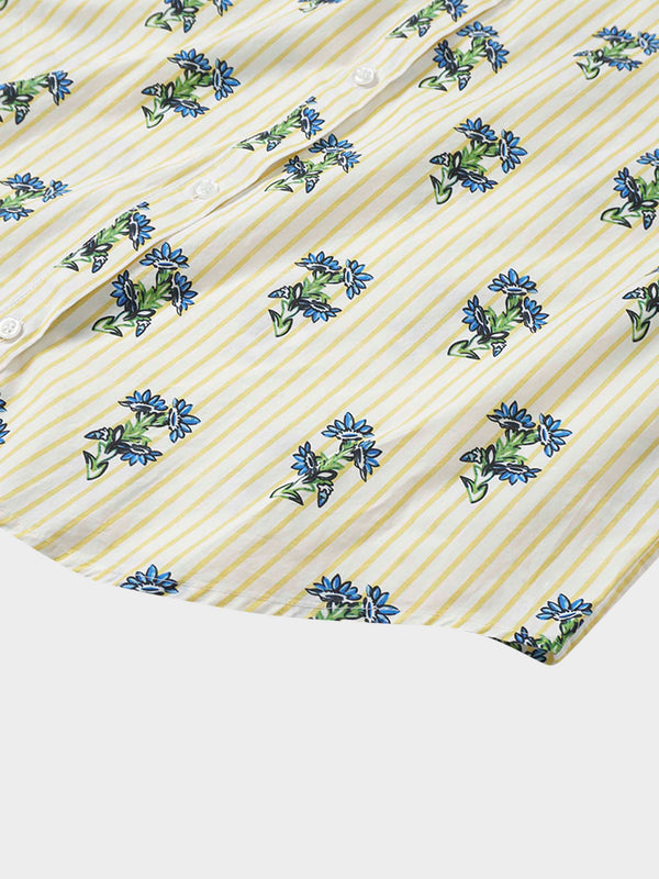 Side Tie Shirtdress-Floral Stripe