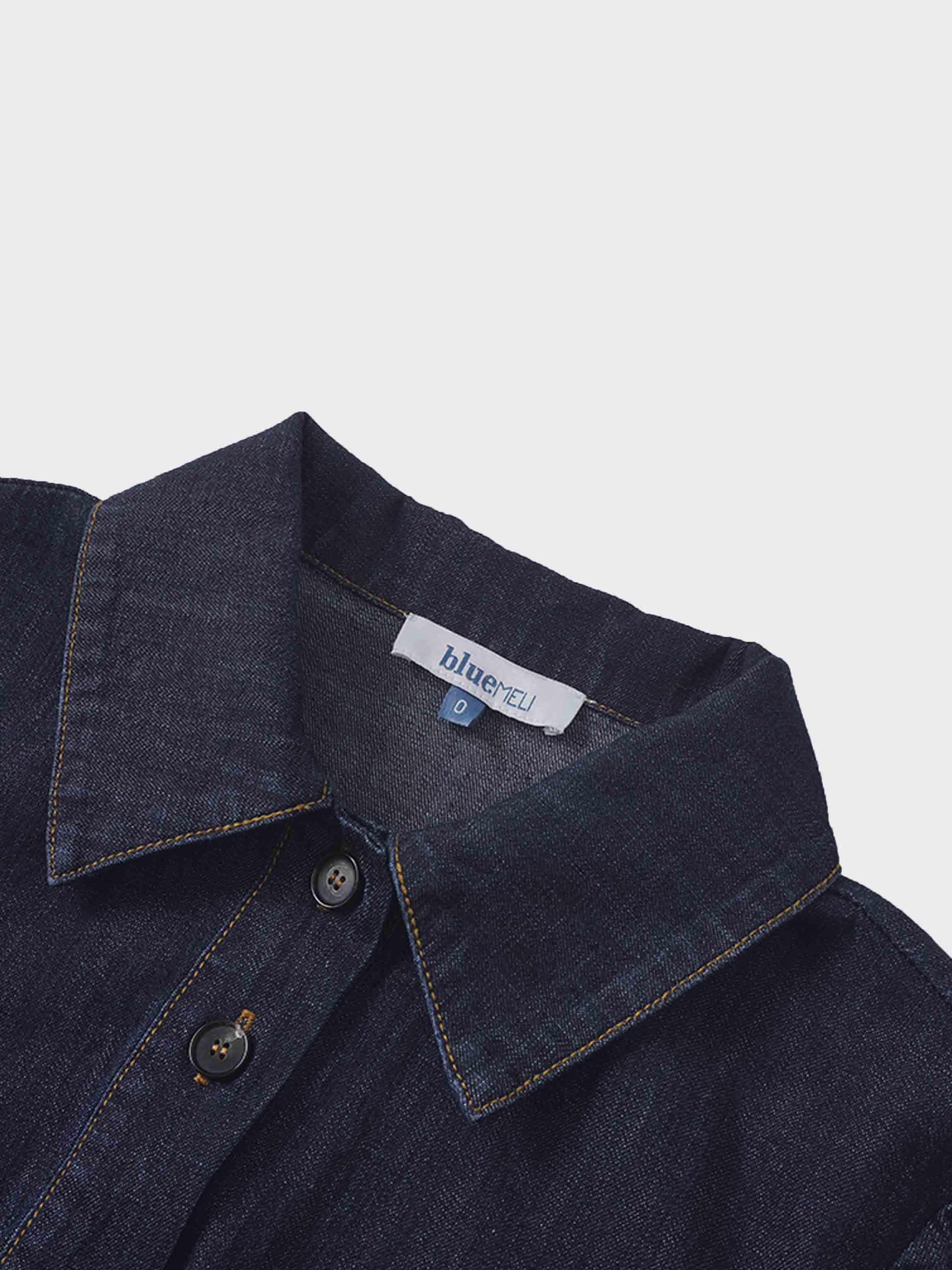 Waisted Lightweight Denim Dress-Dark Blue