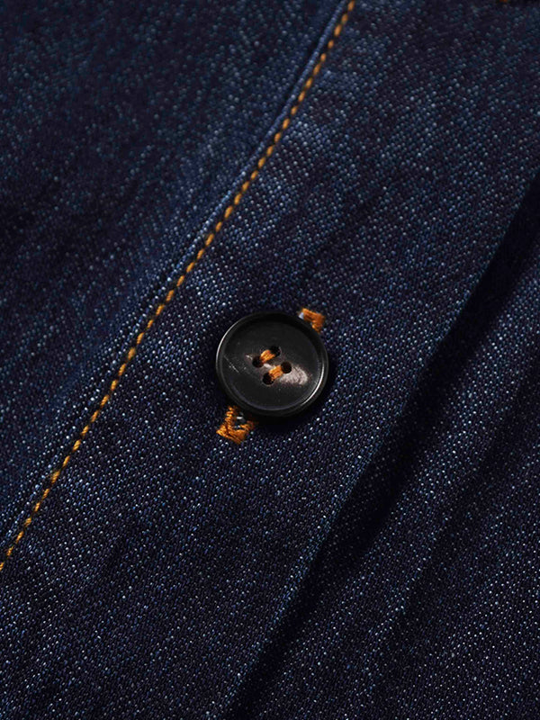 Waisted Lightweight Denim Dress-Dark Blue