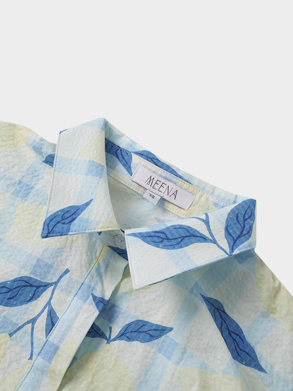 Yoke Gathered Belted Shirtdress-Lots of Lemon