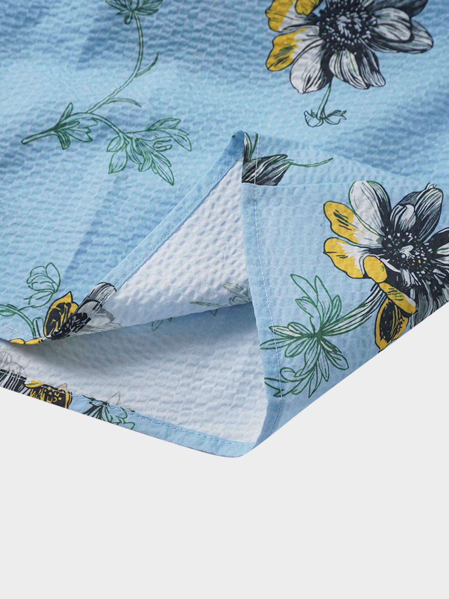 Yoke Gathered Belted Shirtdress-Yellow Pop Flower