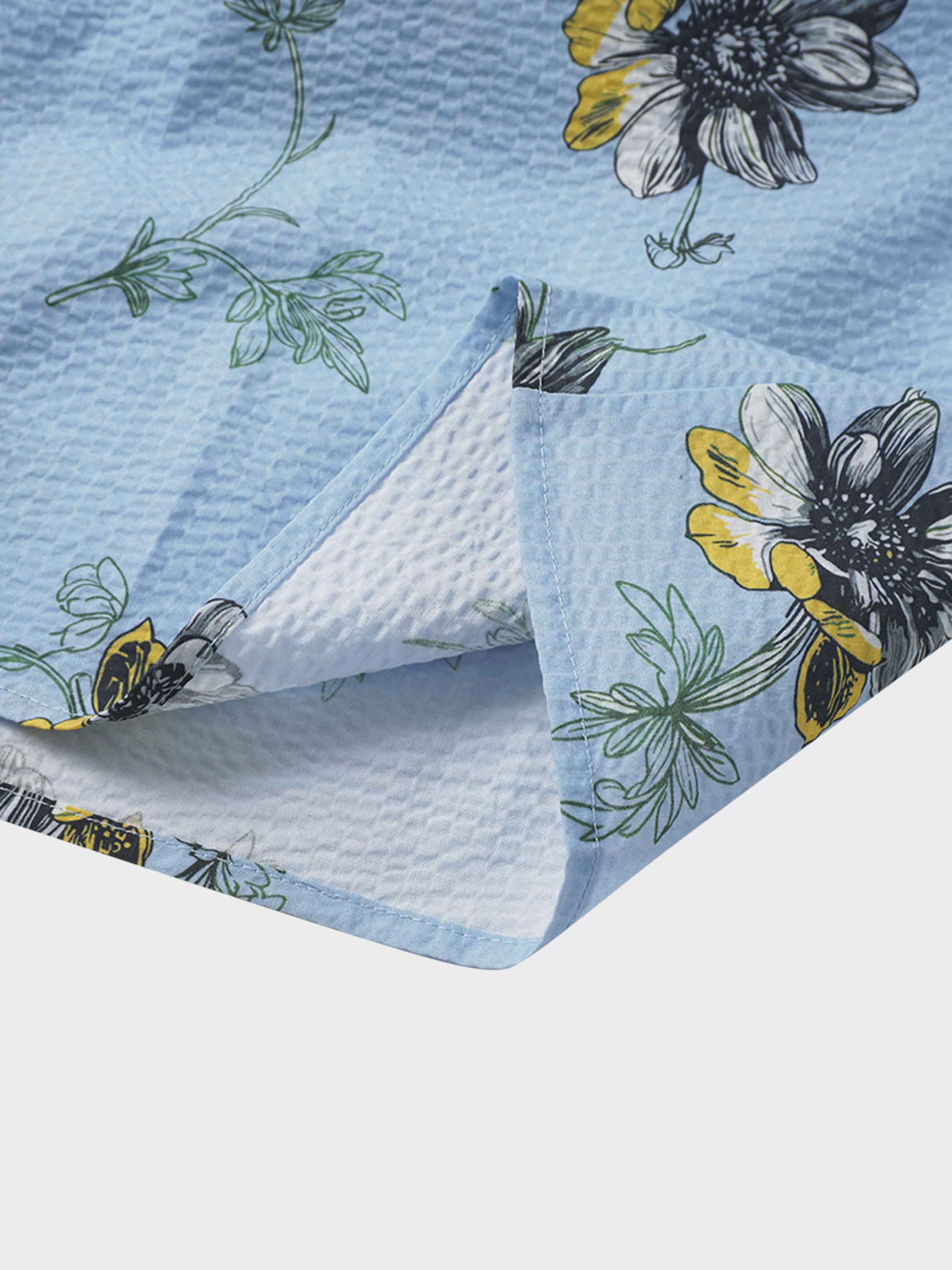 Yoke Gathered Belted Shirtdress-Yellow Pop Flower