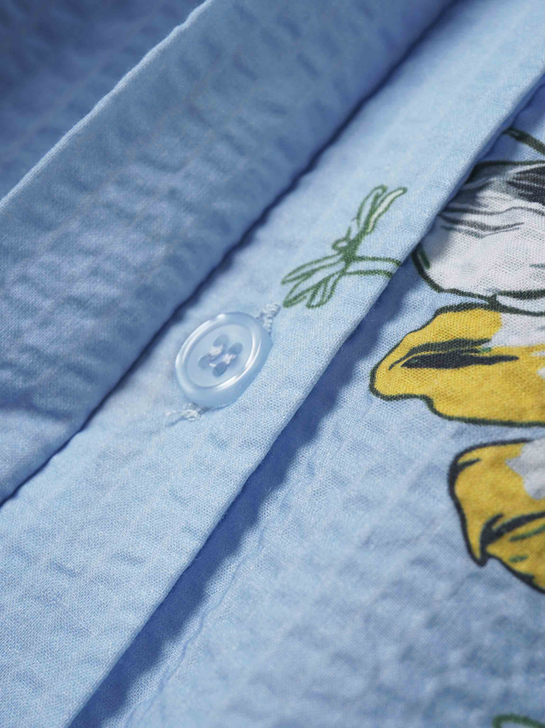 Yoke Gathered Belted Shirtdress-Yellow Pop Flower