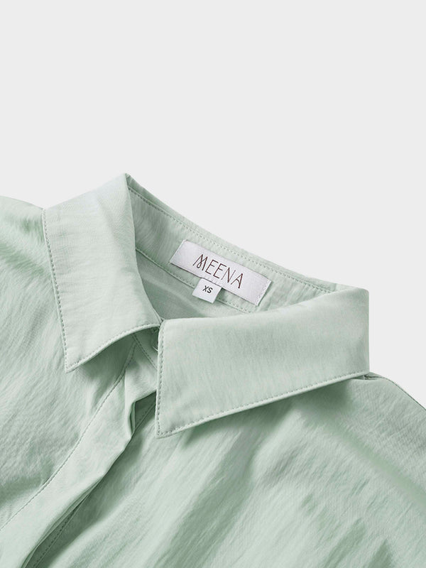 Cotton Yoke Gathered Dress-Mint