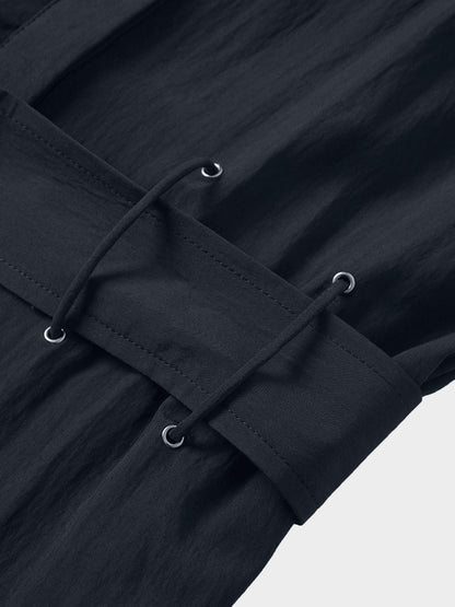 Cotton Yoke Gathered Dress-Navy