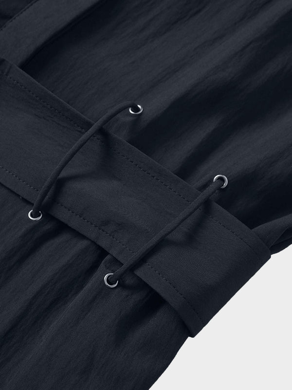 Cotton Yoke Gathered Dress-Navy