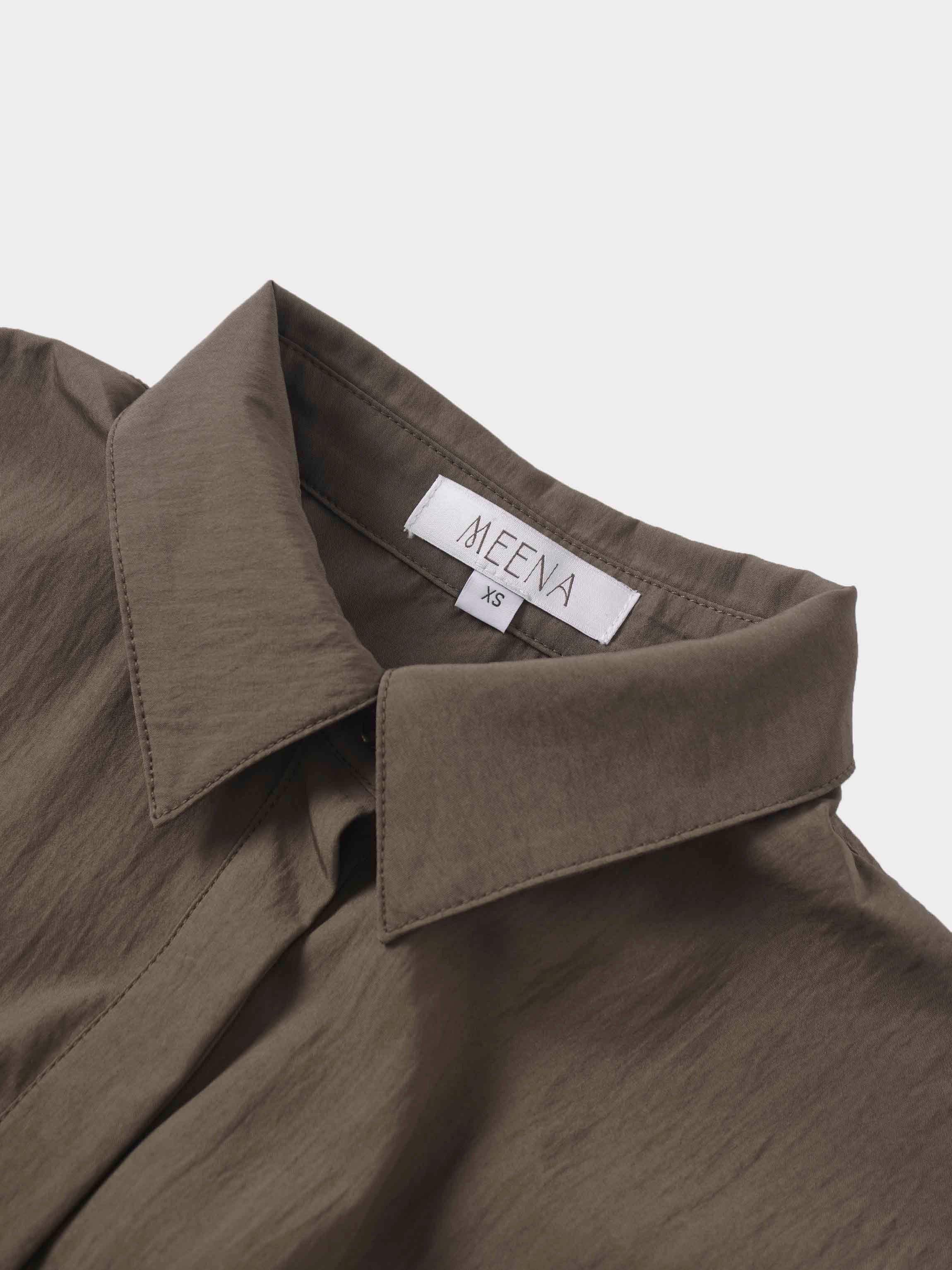 Cotton Yoke Gathered Dress-Brown