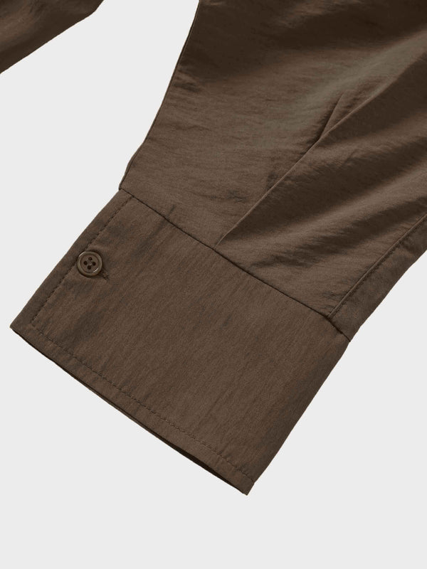 Cotton Yoke Gathered Dress-Brown
