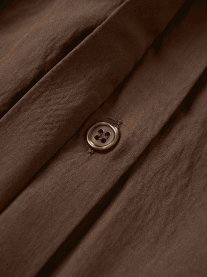 Cotton Yoke Gathered Dress-Brown