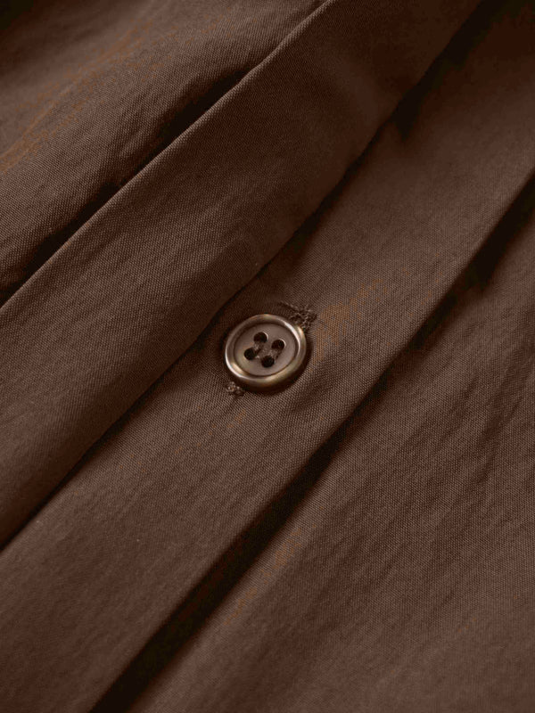 Cotton Yoke Gathered Dress-Brown