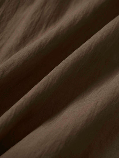 Cotton Yoke Gathered Dress-Brown