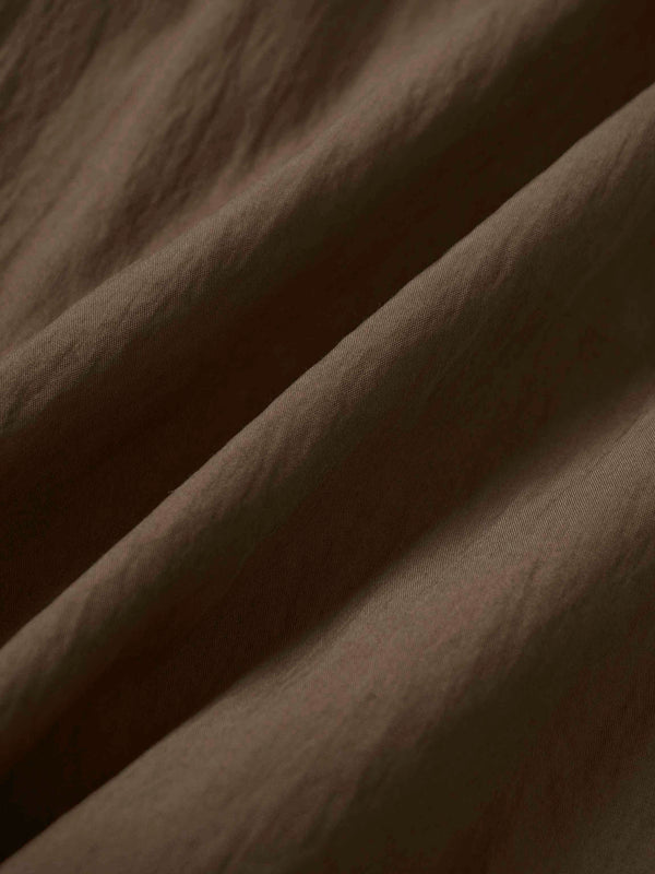 Cotton Yoke Gathered Dress-Brown
