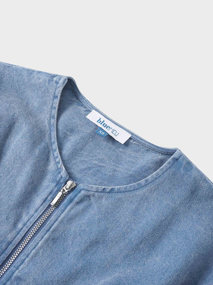 Front Pleat Denim Dress-Blue