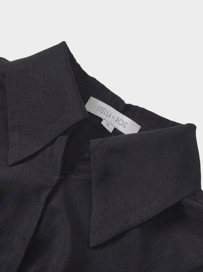 Crossover Side Pleat Dress-Black