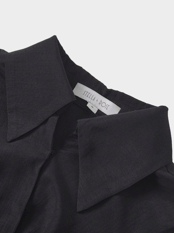 Crossover Side Pleat Dress-Black