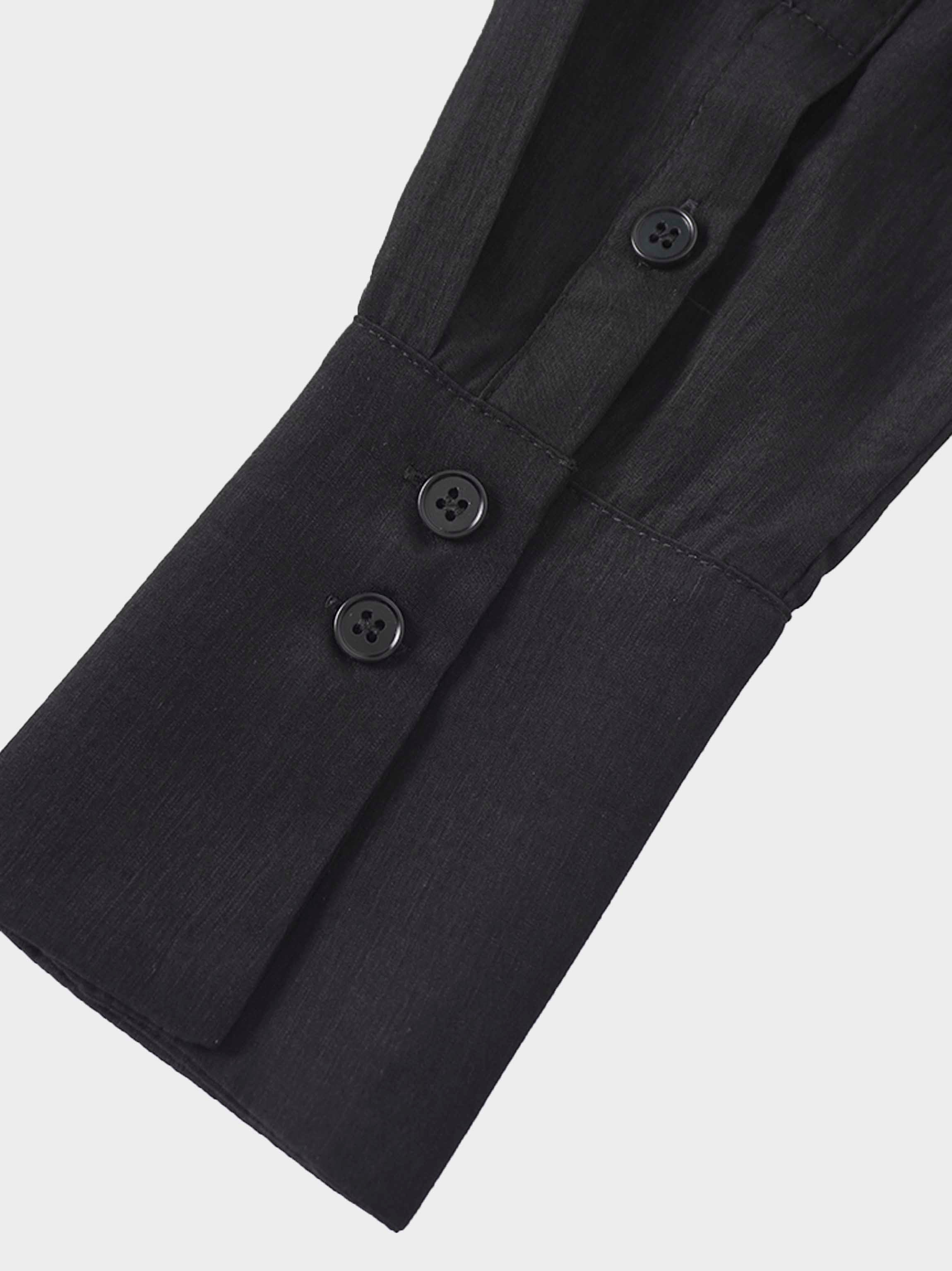 Crossover Side Pleat Dress-Black