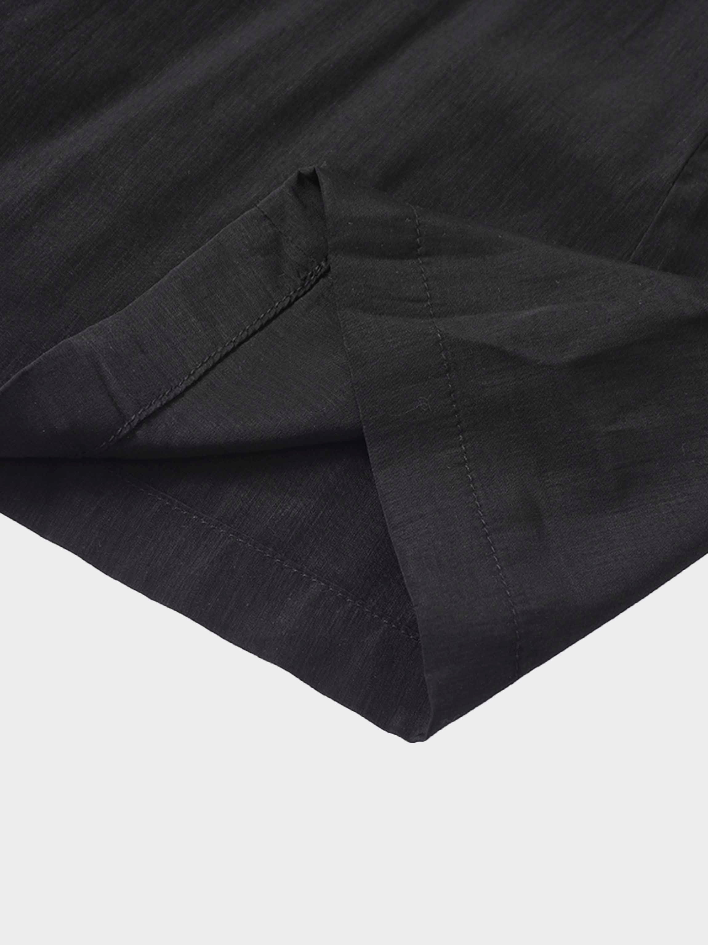 Crossover Side Pleat Dress-Black