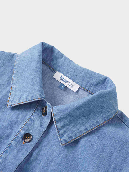 Waisted Lightweight Denim Dress-Blue