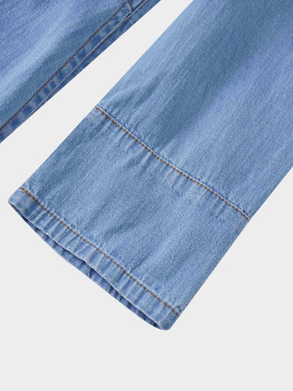 Waisted Lightweight Denim Dress-Blue
