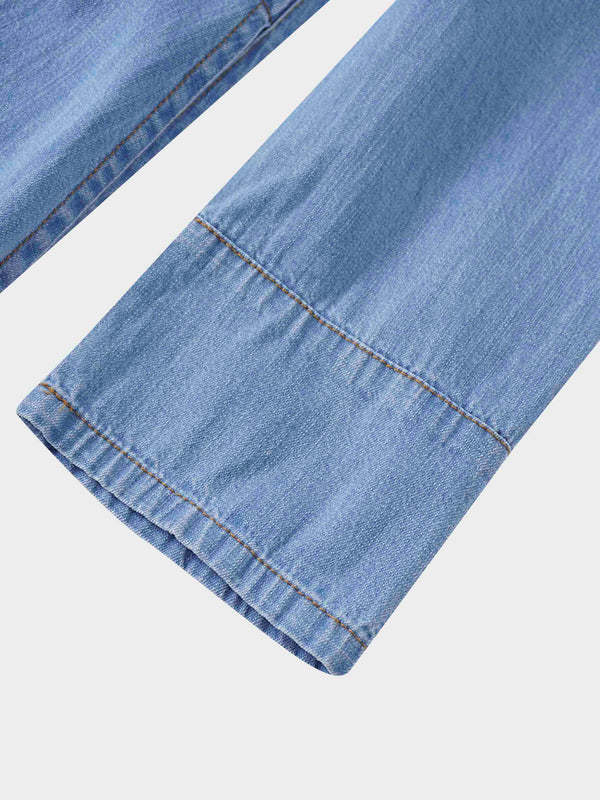 Waisted Lightweight Denim Dress-Blue